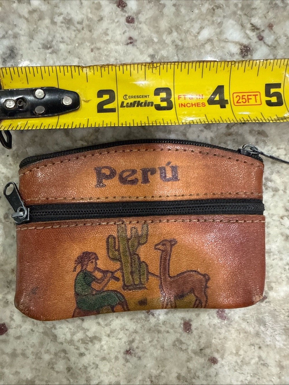 Perú Leather Coin Pouch - Brown with Hand-Painted Design